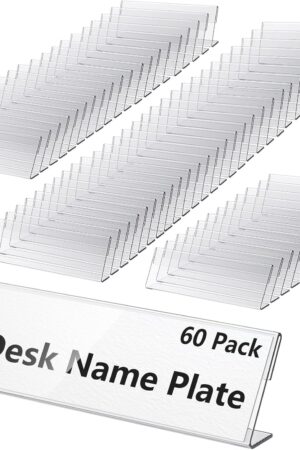 60 Pcs Acrylic Name Plates for Desk 2 X 8 Inches Name Tents for Classroom License Label Holder for Back to School Classroom Office Conference Business Meeting Table Display (60)