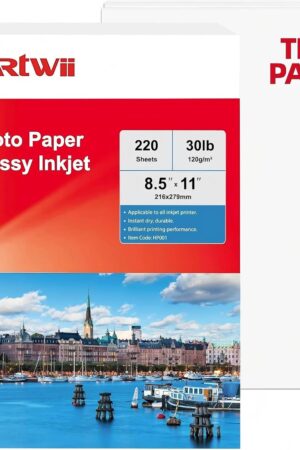 220 Sheets Inkjet Glossy Thin Paper 8.5x11 inch 30lb 120gsm A4 Letter Size For Brochure Printing, Custom Chip Bag Party Favors,Single Side, Suitable for All Dye Ink