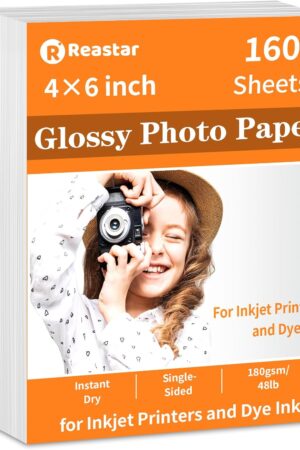 Reastar 4x6 Glossy Photo Paper, 160 Sheets Picture Paper for Inkjet Printer, 180gsm/48lb