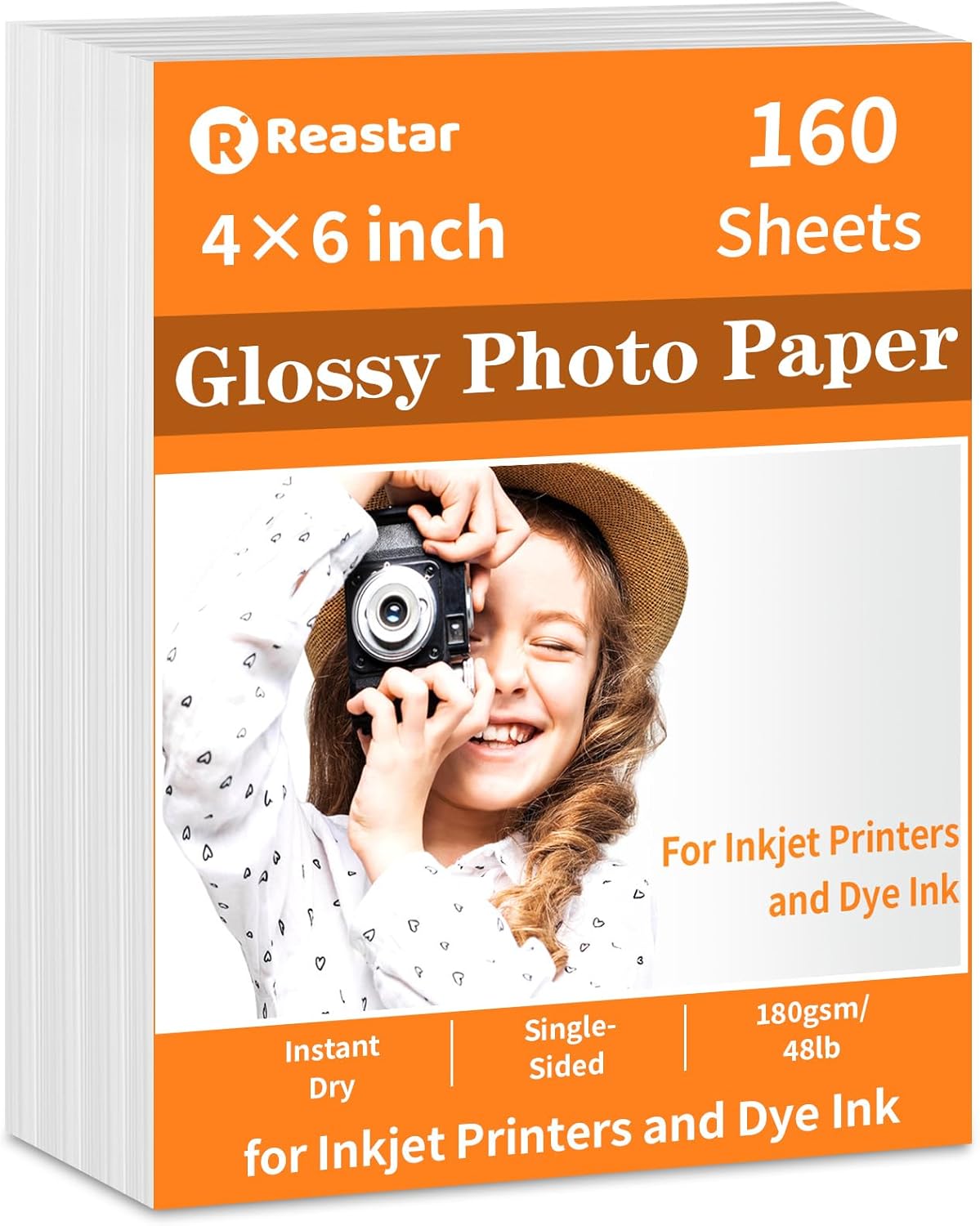 Reastar 4x6 Glossy Photo Paper, 160 Sheets Picture Paper for Inkjet Printer, 180gsm/48lb