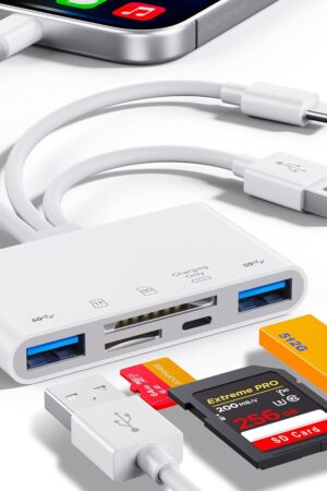 5-in-1 Memory Card Reader, USB OTG Adapter & SD Card Reader for i-Phone/i-Pad, USB C and USB A Devices with Micro SD & SD Card Slots, Supports SD/Micro SD/SDHC/SDXC/MMC