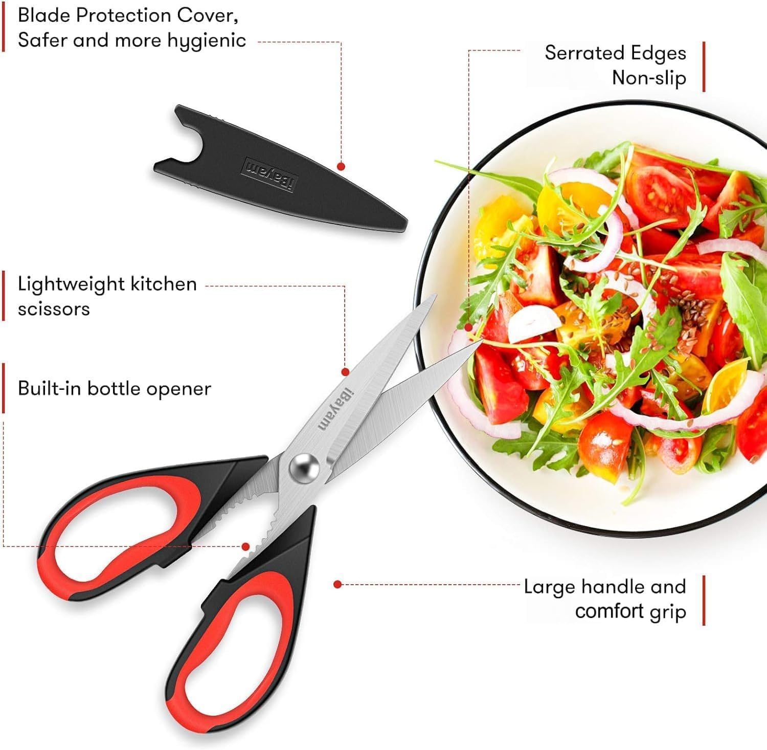 iBayam Kitchen Scissors All Purpose Heavy Duty 2 Pack with Protective Sheath, Stainless Steel Shears Kitchen Utensils Set for Cutting Food Cooking Meat Poultry Dishwasher Safe Soft Comfort-Grip - Image 8
