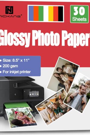 Glossy Photo Paper 8.5x11, 53 LB/200 gsm, 30 Sheets, Letter Size, Photo Paper for Inkjet Printer, Photo Printer Paper, Picture Paper