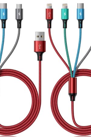 Multi Charging Cable 4A, Multi Charger Cable Nylon Braided 4 in 1 Charging Cord USB Cable Fast Charging Cord with IP/Type C/Micro USB Port for Cell Phones,iPhone,Samsung,Tablets,PS & More (2Pack 6Ft)