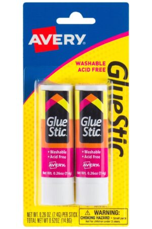 Avery Glue Stick White, Washable, 0.26 Oz. Permanent Glue Stic, 2pk (00171)
