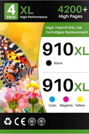 Kuva 910XL Ink Cartridges for HP Printers Compatible for HP 910XL 910 XL Ink Cartridges Combo Pack Work with OfficeJet Pro 8020 8025 8028 8035 8030 8010 8015 8018 8022 Series Printers, 4 Pack