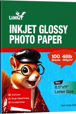 Uinkit 100 Sheets Inkjet Photo Paper Glossy 8.5x11 48lb 180Gsm Professional Photographic Paper Letter Size 8.5Mil Instant Dry Suitable for All Ink Printers