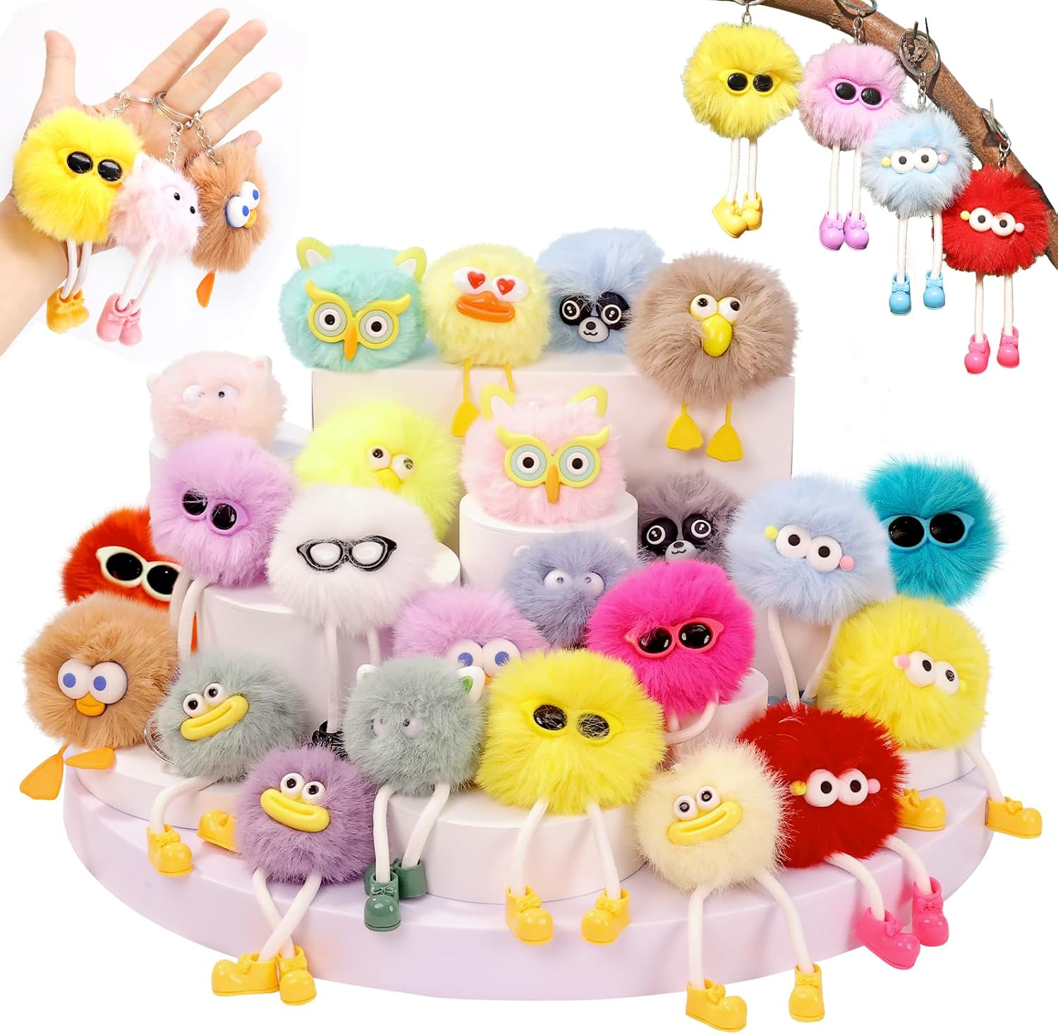 24 PCs Party Favors Keychains - Fuzzy Keychain Cute for Birthday Party Favors for Kids 8-12 Goodie Bags Stuffers for Kids End of Year Student Gifts from Teacher 5th Grade Graduation Gifts