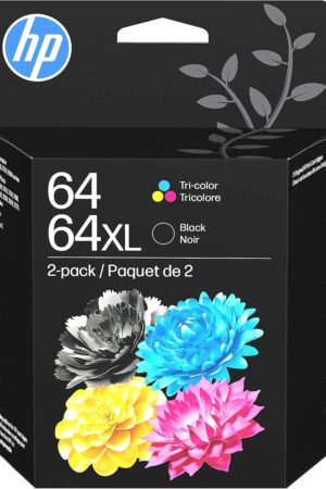HP 64XL/64 Black High Yield and Tri-Color Standard Yield Ink Cartridges, 2/Pack