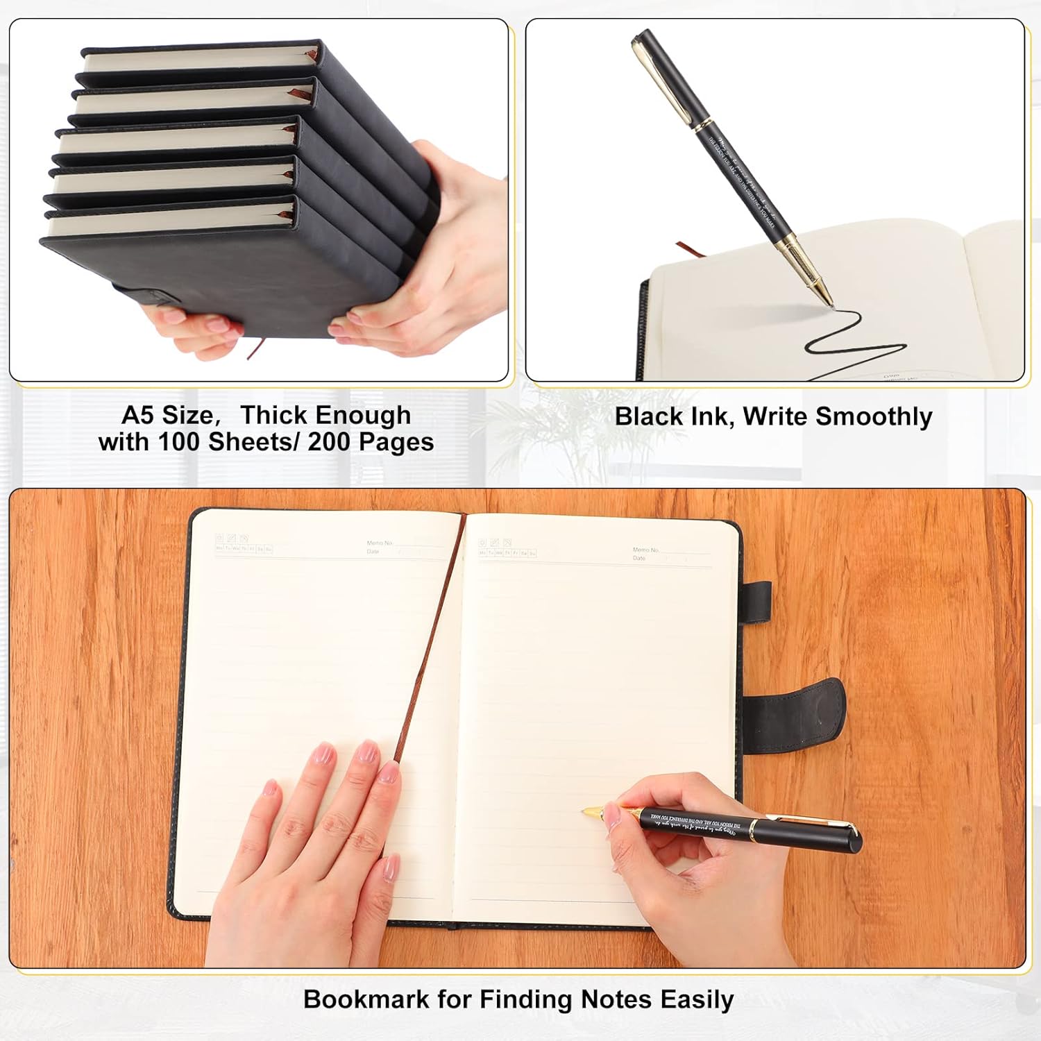 Kosiz 20 Pcs/10 Sets Employee Appreciation Gift Bulk A5 Leather Notebook and Inspirational Journal Pen Thank You Gift for Fathers Day Coworkers Teacher CNA Nurse(Black,Proud) - Image 3