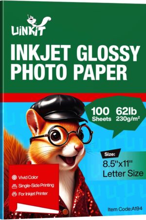 Uinkit 100 Sheets Thick Inkjet Glossy Photo Paper Picture 8.5x11 62lb 230g 11.1mil Cardstock Postcard Brochure For Dye Ink Inkjet Printer