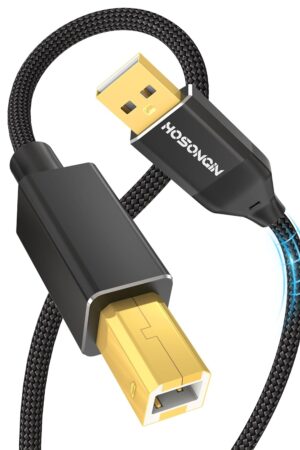 HOSONGIN USB Printer Cable 6FT，USB A to USB B Printer Cable，High-Speed Printer Cord for for Piano, Midi Keyboard, Mixer, Speaker, Instrument,Nylon Braided