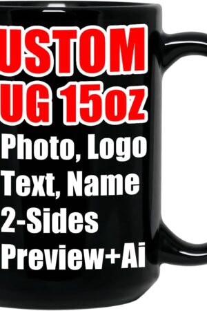 Personalized Coffee Mug - Custom Mugs with Picture Text - Customized Photo Name Logo Ceramic Cup - Birthday Anniversary Fathers Mothers Day Gifts - for Women Men Mom Dad Him Her Friend (15oz Black)