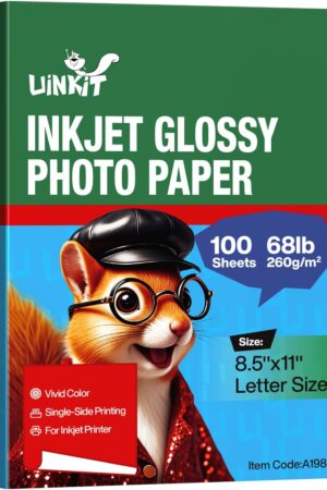 Uinkit 100 Sheets Heavyweight Thick Glossy Photo Paper Single side 8.5x11 Inkjet 68lb 260Gsm DIY Greeting Card Placemat Craft Project Signage Christmas Poster 11.8Mil for Inkjet printer (100)
