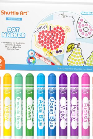 Shuttle Art Dot Markers, 12 Colors Washable Markers for Toddlers,Bingo Daubers Supplies Kids Preschool Children, Non Toxic Water-Based