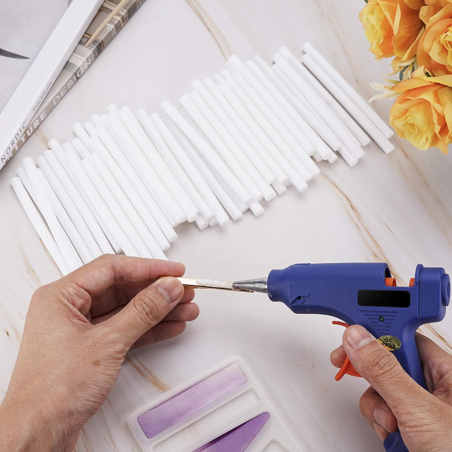 ENPOINT White Hot Glue Sticks Mini, 72 pcs 3.93 x 0.27 in Hot Melt Glue Adhesive EVA Sticks, White Mini Glue Sticks for Arts Crafts, DIY, Home General Repair, Holiday Gift Crafts, Bonding, Decoration - Image 6