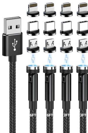 Magnetic Charging Cable, 540° Rotating Magnetic Phone Charger [6-Pack, 3ft/3ft/3ft/6ft/6ft/10ft] 3 in 1 Magnetic Charger Cable Nylon Braided Magnetic USB Cable for iProduct/Micro USB/Type C Device