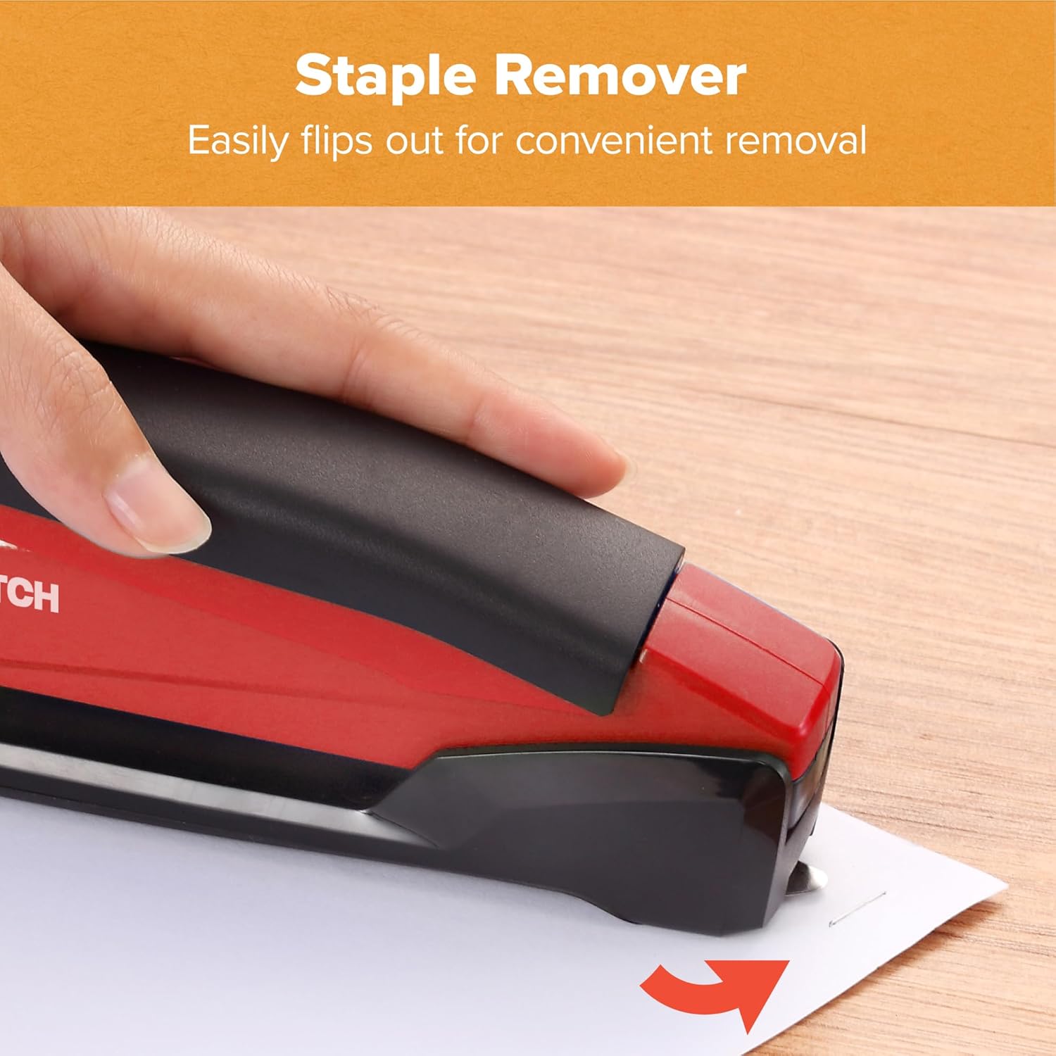 Bostitch Office Executive 3 in 1 Stapler, Includes 210 Staples and Integrated Staple Remover, One Finger Stapling, No Effort, 20 Sheet Capacity, Spring Powered Stapler, Red - Image 5
