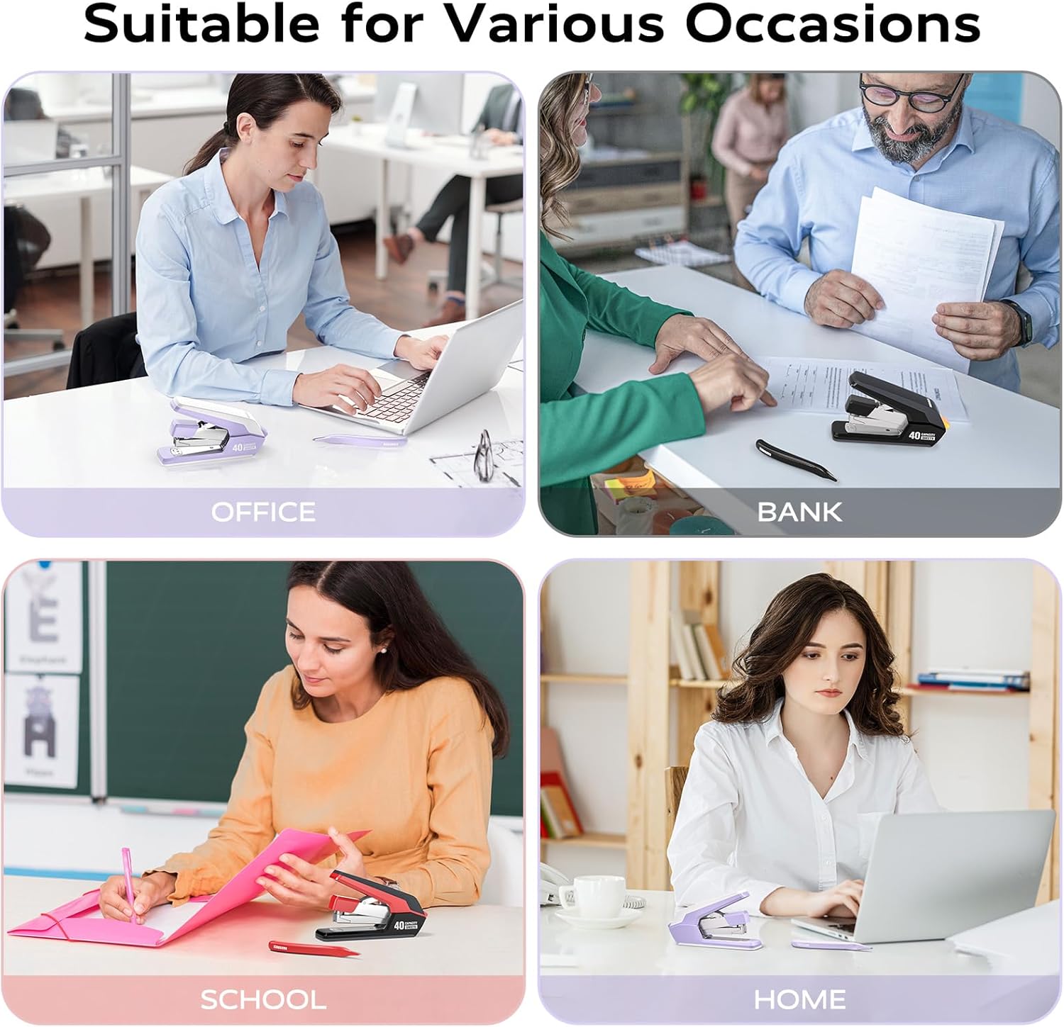 MARSROCK Effortless Stapler for Desk with 40-50 Sheet Capacity, 2000 Staples, 1-Touch Stapling, Ergonomic & Easy to Load Desktop Staplers, Heavy Duty Stapler, and Magnetic Staple Remover, Purple - Image 8