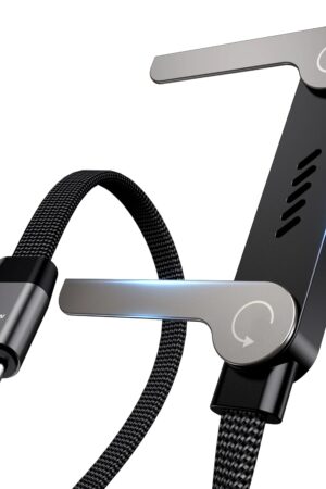 LOOHOI USB C to USB C Cable, 240W Fast Charging Cable with Built-in Phone Stand (5 FT, Black), 90° Braided Charger Cord for Gaming, Streaming & Hands-Free Viewing