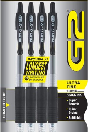 Pilot G2 Premium Refillable and Retractable Rolling Ball Colored Gel Pens, Ultra Fine Point, 0.38 mm, Assorted Color Inks, 4-Pack Assorted