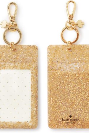 Kate Spade New York Id Badge Clip Key Chain, Silicone Keychain Accessory, Gold Glitter