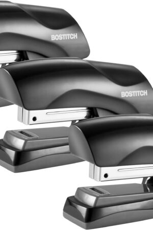 Bostitch Office Heavy Duty Stapler, 40 Sheet Capacity, No Jam, Half Strip, Fits into the Palm of Your Hand, For Classroom, Office or Desk, Black, 3-Pack