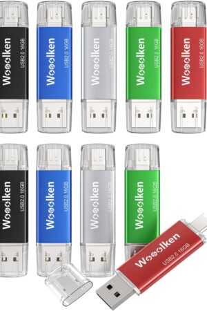 USB C Flash Drive 16GB 10 Pack, Wooolken Type-C Flash Drive + USB 2.0 Thumb Drive OTG Memory Stick Compatible with iPhone 16/15, Android Smartphone/Tablets/Computers