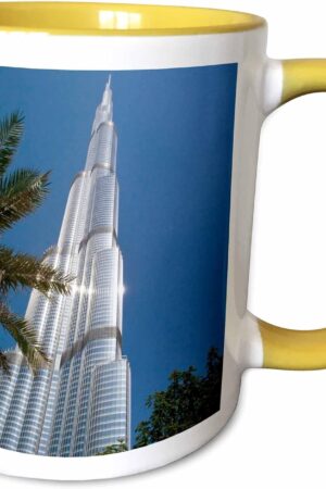 3dRose Burj Khalifa skyscraper, Dubai, United Arab Emirates. 11oz Two-Tone Yellow Mug