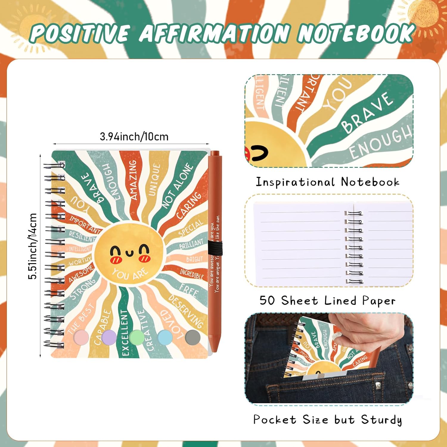 20 Pcs Mental Health Gifts for Women Men Self Care Items Bulk Include 10 Mental Health Notebook with Sticky Note 10 Positive Pens Affirmation Journals Wellness Gifts for Coworkers Teachers - Image 2