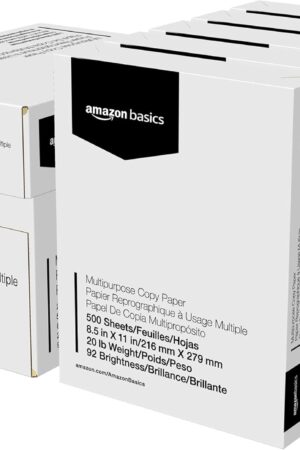Amazon Basics Multipurpose Copy Printer Paper, 20 lb, 8.5 x 11 Inches, 5 Reams (2,500 Sheets), 92 Bright White