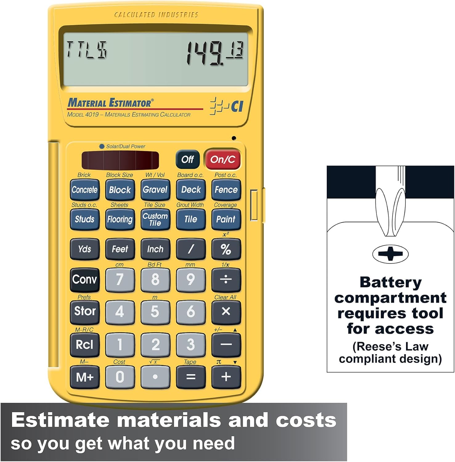 Calculated Industries 4019 Material Estimator Calculator | Finds Project Building Material Costs for DIY’s, Contractors, Tradesmen, Handymen and Construction Estimating Professionals,Yellow - Image 2
