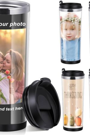 Lallisa 4 Pcs Personalized Tumbler with Picture, Stainless Steel Photo Travel Mug with Lid Insert Double Wall Custom Cup Gift for Dad, Mom, Friends, Father's Day, Anniversary Wedding(classic, 12 Oz)