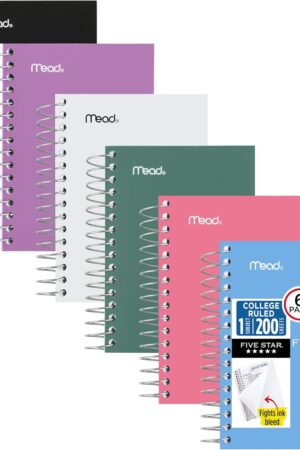 Five Star Spiral Notebook, 6 Pack, College Ruled Paper, Fat Lil' Pocket Notebooks, 3-1/2" x 5-1/2", 200 Sheets, Assorted Colors (38027)