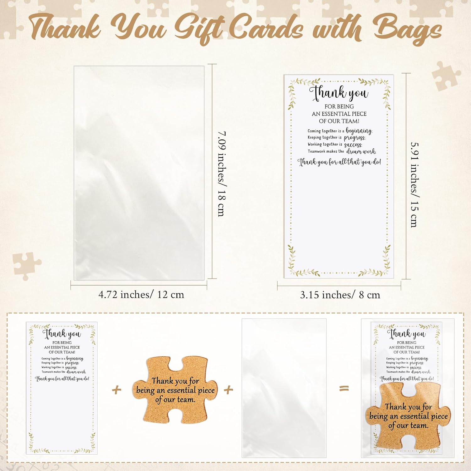 Hushee Inspirational Gift for Coworker Motivational Puzzle Piece Coasters Employee Appreciation Gifts with Cards Bags for Social Worker Staff Office(40 Pcs,Thank You) - Image 3
