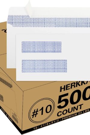500 Pack #10 Double Window Security Self-Seal Envelopes - Suitable Size for Multiple Business Statements, Quickbooks Invoices, and Return Envelopes, Size 4-1/8 x 9-1/2 - White - 24 LB