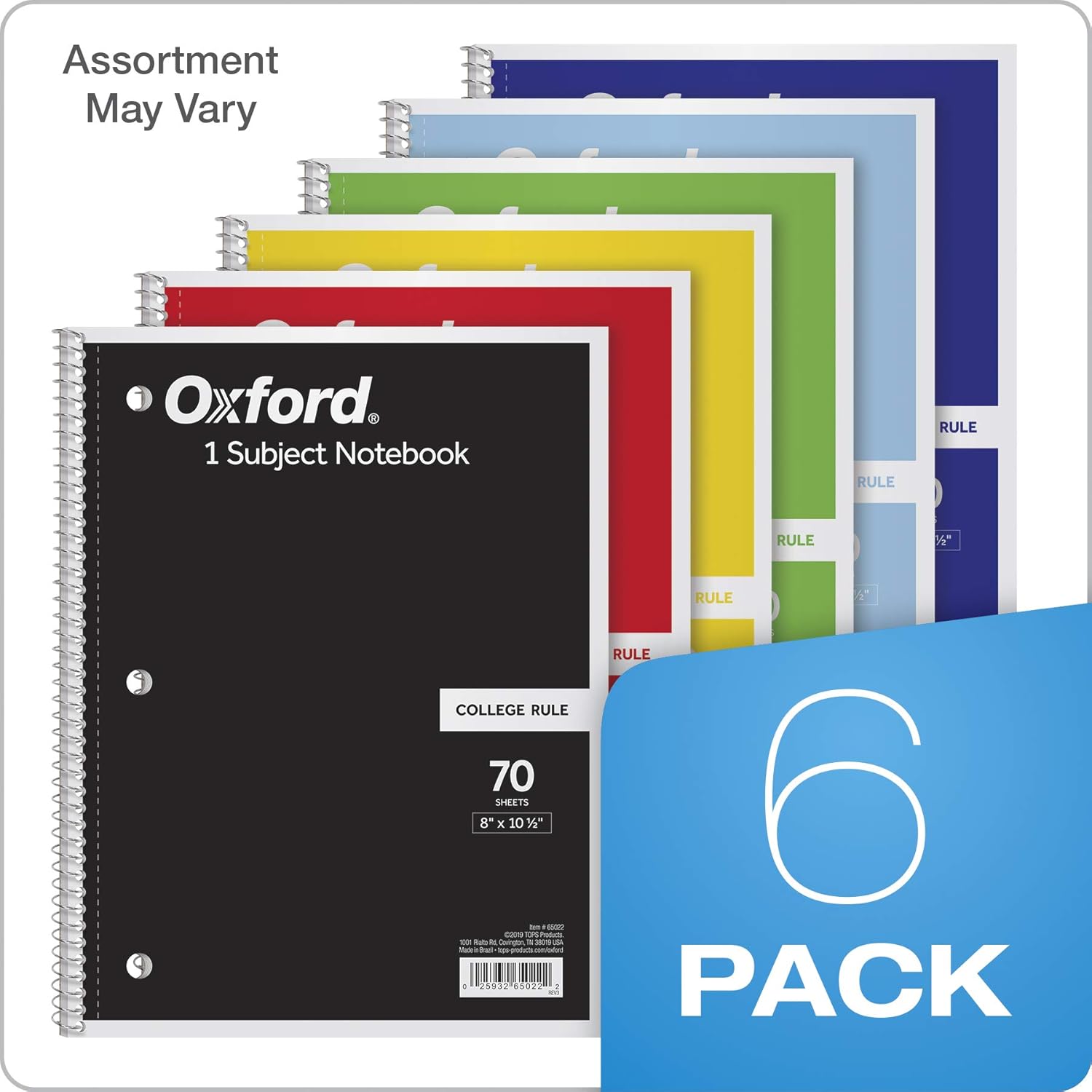 Oxford Spiral Notebook 6 Pack, 1 Subject, College Ruled Paper, 8 x 10-1/2 Inch, Color Assortment Design May Vary (65007) - Image 6