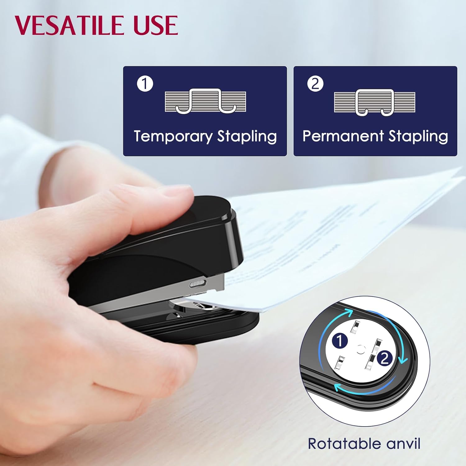 Metal Stapler Heavy Duty 50 Sheet Capacity with 1750 Staples and Staple Remover, Full Strip Staplers for Desk, No Jam, Non-Slip for Office & Classroom, Black - Image 6