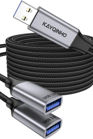 USB 3.0 Y Splitter Cable, 6.6Ft USB 3.0 Type A Male to Dual USB Female 1 to 2 Y Splitter Sync Data Charger Cable Cord for Mac, Xbox, Laptop, Tablet, Smartphone.