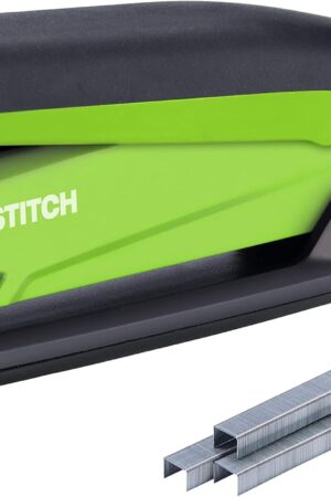Bostitch Office InPower Spring-Powered Desktop Stapler, 20 Sheet Capacity, One Finger Stapling, Includes 210 Staples, Jam Free, Opens for Tacking, Green