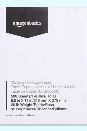 Amazon Basics Multipurpose Copy Printer Paper, 8.5 x 11 Inches, 20 lb, 92 Bright, White, 1 Ream (500 Sheets), Jam-Free