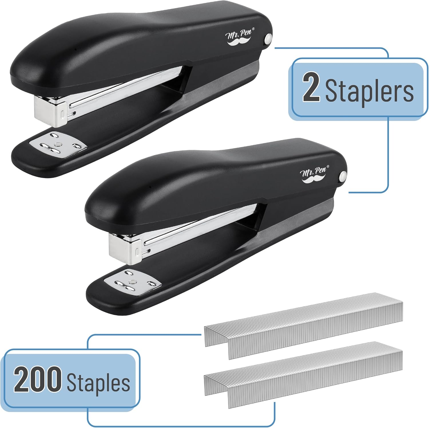 Mr. Pen- Office Stapler with Staples, 2 Pack, 200 Staples 1/4", 20 Sheet Capacity, Desktop Stapler for Students, Office Supplies, Ergonomic Design for Comfortable Use, Jam-Free - Image 2