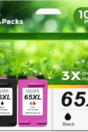 65XL Black Color Combo Remanufactured Ink Cartridge Replacement for HP Ink 65 HP65 XL HP65XL for Envy 5055 5000 5052 5010 5070 5014 Deskjet 3755 3700 3772 2600 3752 2652 2655 2622 2640 Printers,2 Pack
