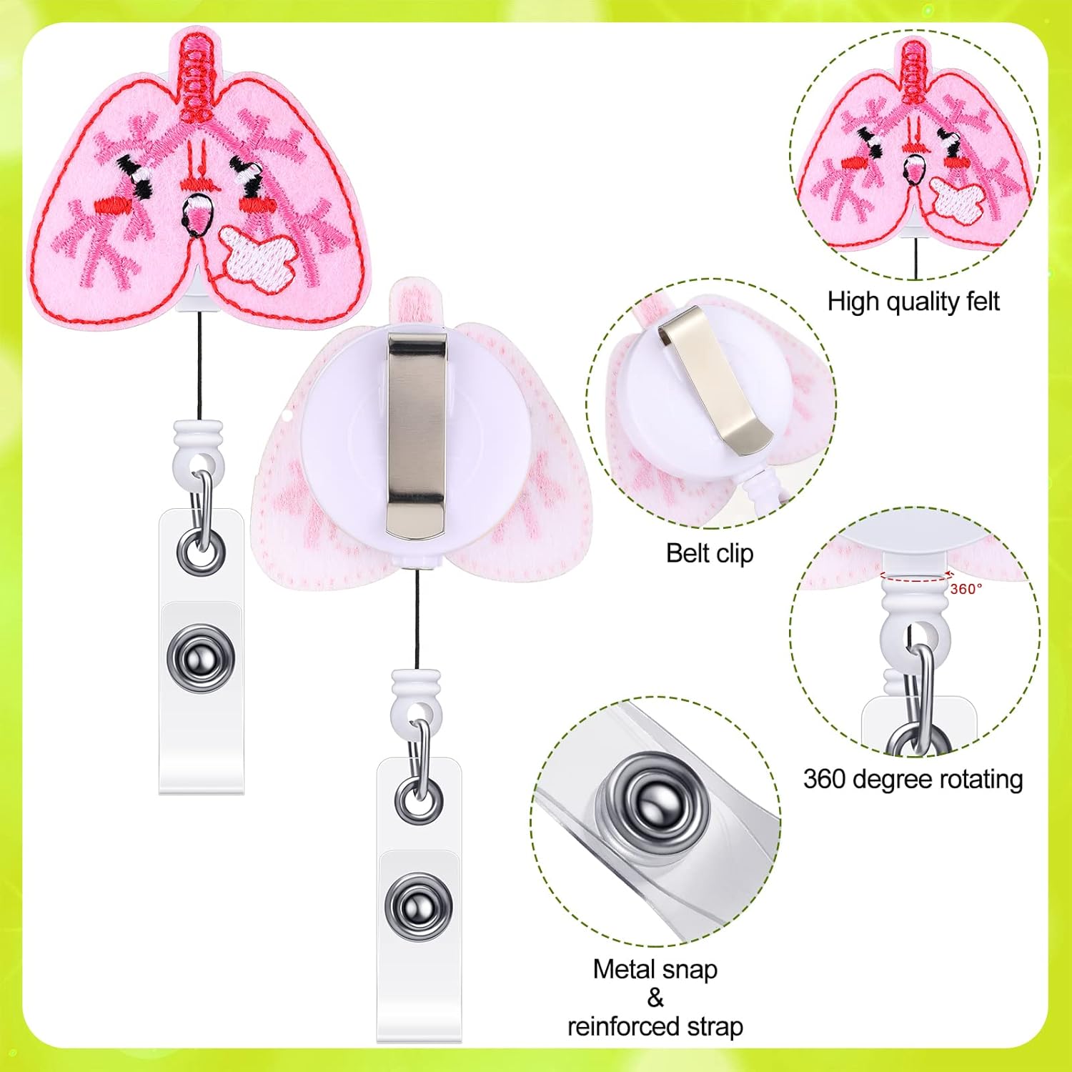 Zonon 8 Pcs Nurse Badge Reels Cute Felt Retractable Funny Nursing Badge Reels CNA Week Appreciation Gifts Holders for Medical Pediatric Doctors ID Name Cards Lanyards Holidays(Lovely Style) - Image 3