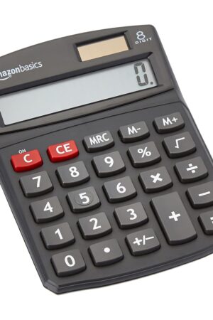 Amazon Basics LCD 8-Digit Desktop Calculator, Portable and Easy to Use, Black, 1-Pack