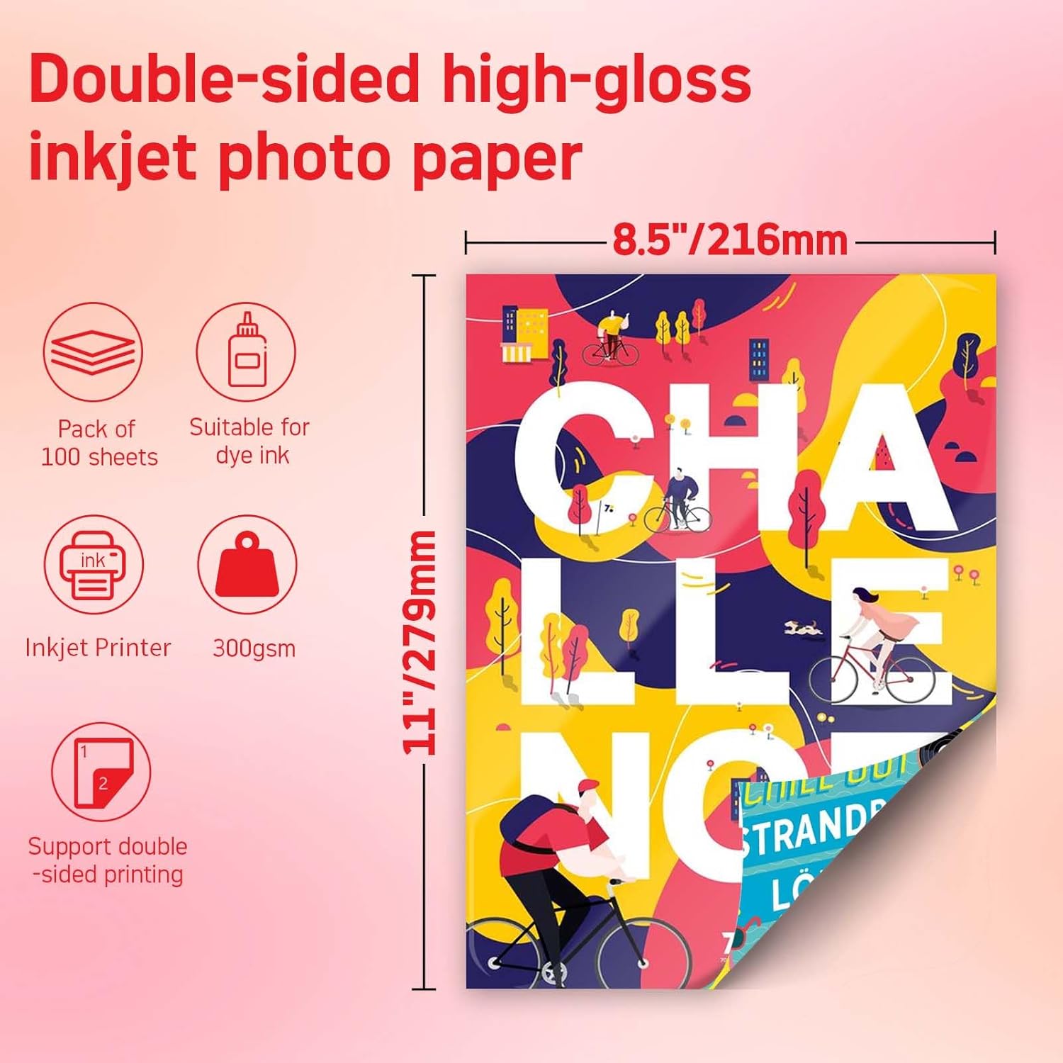 300gsm Double Sided Glossy Thick Heavyweight Photo Paper 80LB 100 Sheets 8.5x11 Inches for Inkjet Printer and Dye Ink - Image 3