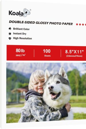 Koala Thick Photo Paper Double-sided Glossy Heavyweight Paper 8.5X11 Inches 80LB 100 Sheets 300GSM Cardstock Compatible with Inkjet Printer