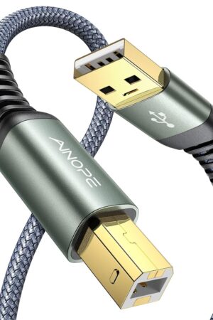 AINOPE USB A to USB B Priner Cable 6.6ft High-Speed USB 2.0 MIDI USB Cable, Nylon Braided USB A to B Printer Cord for HP, Canon, Brother, Samsung, Dell, Epson, Lexmark, Xerox, and More