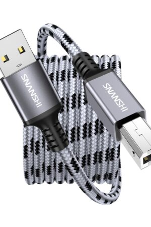 SNANSHI USB Printer Cable 6ft, Nylon Braided Printer Cable to USB Stable Wired Connection for HP, Canon, Brother, Epson – Plug & Play, Works with DeskJet, OfficeJet, PIXMA, MFC Series