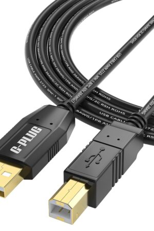 G-PLUG USB 2.0 Printer Cable – 6FT High-Speed USB A to B Cord, Compatible with Printers, Scanners, Fax Machines and More – Black